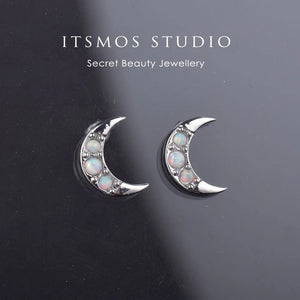 Opal Moon Earrings Female Crescent Celestial Earrings