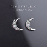 Opal Moon Earrings Female Crescent Celestial Earrings
