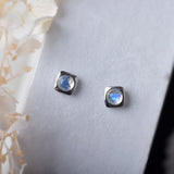 Moonstone Earrings Solid 925 Sterling Silver 3mm Studs Square Piercing Earrings