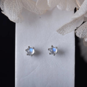 Moonstone Earrings Solid 925 Sterling Silver 3mm Studs Square Piercing Earrings