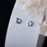 Moonstone Earrings Solid 925 Sterling Silver 3mm Studs Square Piercing Earrings