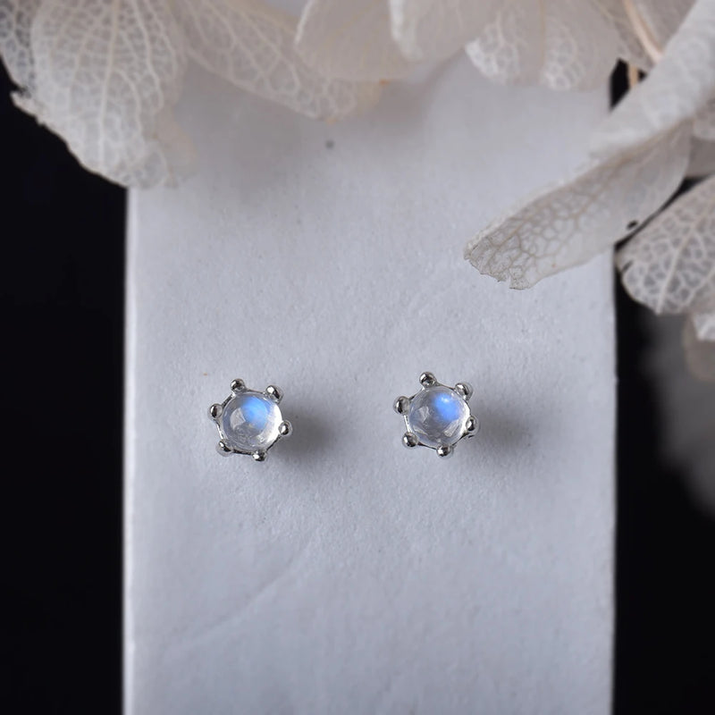 Moonstone Earrings Solid 925 Sterling Silver 3mm Studs Square Piercing Earrings
