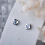 Moonstone Earrings Solid 925 Sterling Silver 3mm Studs Square Piercing Earrings