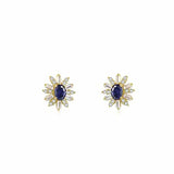 Prom Earrings 925 Sterling Silver Gold-Plated Studs with Diamond Flower Pave