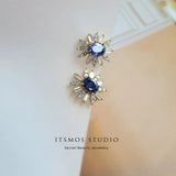 Prom Earrings 925 Sterling Silver Gold-Plated Studs with Diamond Flower Pave