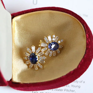 Prom Earrings 925 Sterling Silver Gold-Plated Studs with Diamond Flower Pave