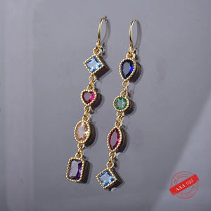 Colorful Zircon Rainbow Tassel Earrings s925 Sterling Silver