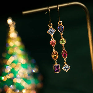 Colorful Zircon Rainbow Tassel Earrings s925 Sterling Silver
