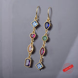 Colorful Zircon Rainbow Tassel Earrings s925 Sterling Silver