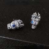 S925 Silver King Crown Skull Zircon Earrings Retro Studs Halloween Gift