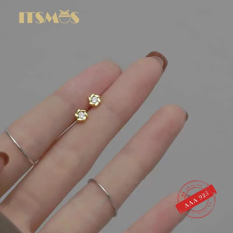Sterling Silver Flower Diamond Zircon Earrings for Women