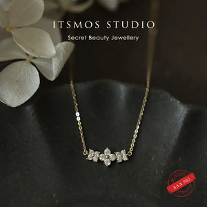 S925 9K Plated Flowers Pendant Necklace with Diamonds