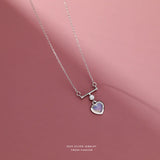 S925 Sterling Silver Loving Heart Necklace Moonstone Opal Chain Necklace