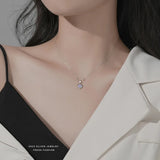 S925 Sterling Silver Loving Heart Necklace Moonstone Opal Chain Necklace