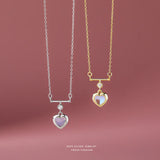 S925 Sterling Silver Loving Heart Necklace Moonstone Opal Chain Necklace