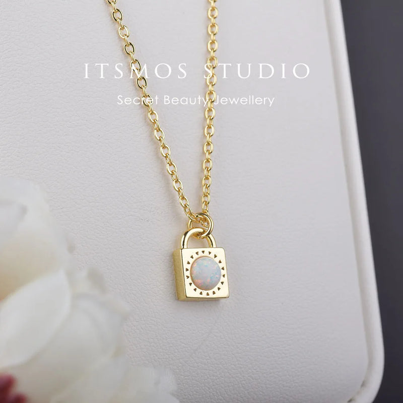 Heart Lock Opal Pendant Necklace 14k-gold Plated