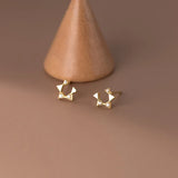 925 Silver Diamond Star Stud Hoop Earrings Open Star Earrings