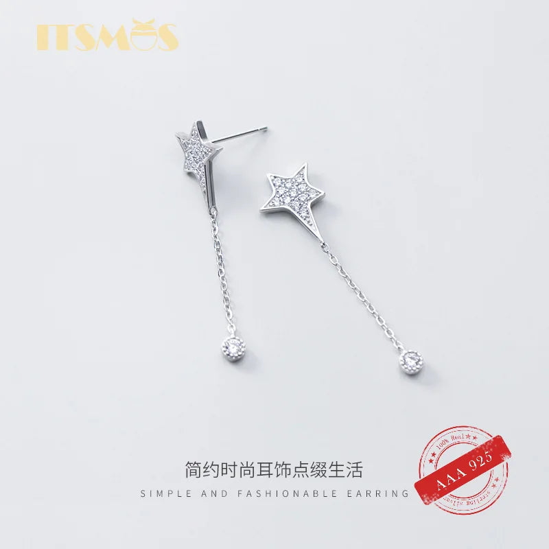925 Silver Stud Earrings Star Chain Beads Wedding Party Gift