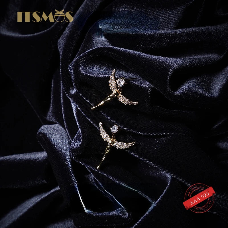 925 Silver 14K Angel Wings Stud Earrings for Women
