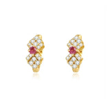 Gold-Plated Bowknot Hoop Earrings Red Diamond CZ Huggie Earrings
