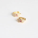 Gold-Plated Bowknot Hoop Earrings Red Diamond CZ Huggie Earrings