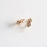 Gold-Plated Bowknot Hoop Earrings Red Diamond CZ Huggie Earrings