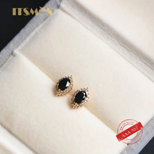 925 Silver 14K Plated Agate Earrings Small Retro Style for Women