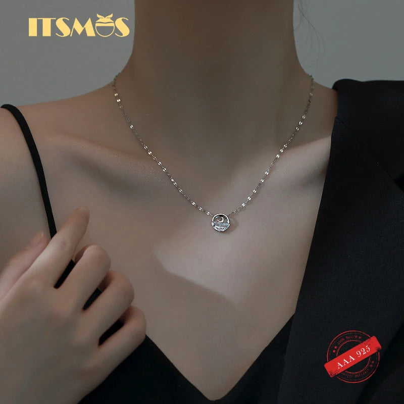 925 Sterling Silver Sea Moon Pendant Necklace for Women