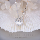925 Sterling Silver Sea Moon Pendant Necklace for Women