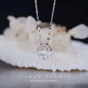 925 Sterling Silver Sea Moon Pendant Necklace for Women