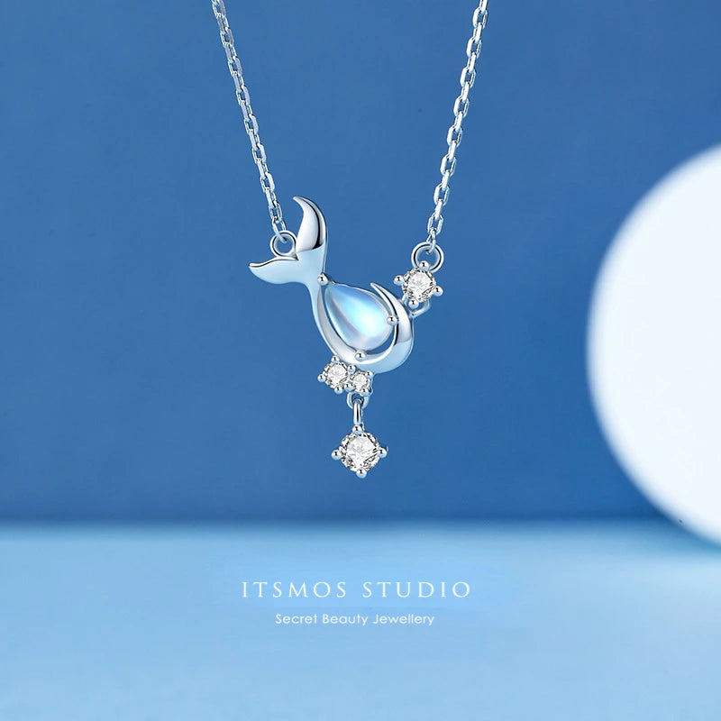 925 Silver Whale Crystal Pendant Necklace Light Chain Protect Animals
