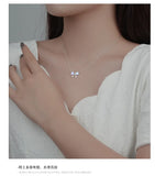 S925 Sterling Silver Love Bowknot Rainbow Crystal Choker Necklace
