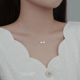 S925 Sterling Silver Love Bowknot Rainbow Crystal Choker Necklace