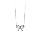 S925 Sterling Silver Love Bowknot Rainbow Crystal Choker Necklace