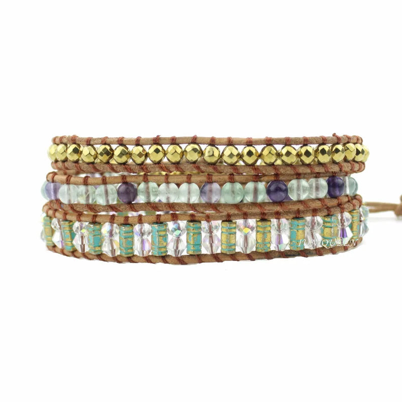 Natural Stone & Crystal Brass Bracelet Collection