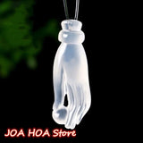 Chalcedony Guanyin Hand Carved Buddha Palm Pendant Necklace
