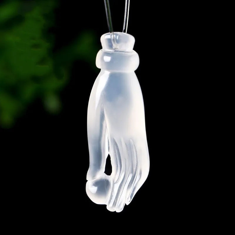 Chalcedony Guanyin Hand Carved Buddha Pendant Necklace