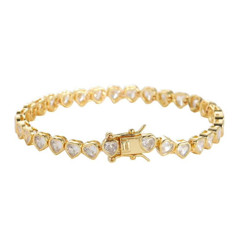 Heart Shape Stone Bracelet Brass CZ Jewelry