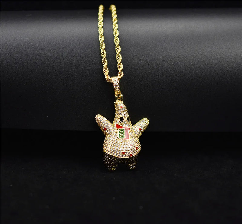 Ice Out Zircon Cartoon Pendant Necklace Men Hip Hop Charm Jewelry