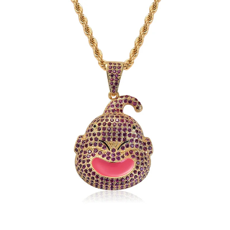 Ice Out CZ Cartoon Face Pendant Charm Chain Hip Hop Jewelry