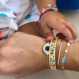 Personalized Name Bangle Pave 5A Cz Letters Heart Evil Eyes Charm Bracelet