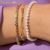 Geometric CZ Paved Tennis Chain Bracelet 3mm