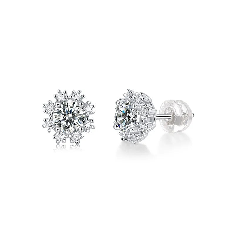 Sterling Silver Snowflake Moissinate Stud Earrings Wedding