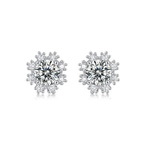 Sterling Silver Snowflake Moissinate Stud Earrings Wedding