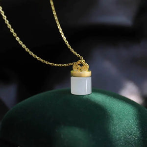 Natural Hetian Jade Pendant 925 Silver Necklace