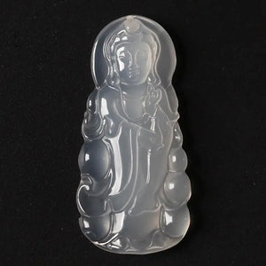 Ice Chalcedony Guanyin Bodhisattva Pendant Men's Agate Necklace