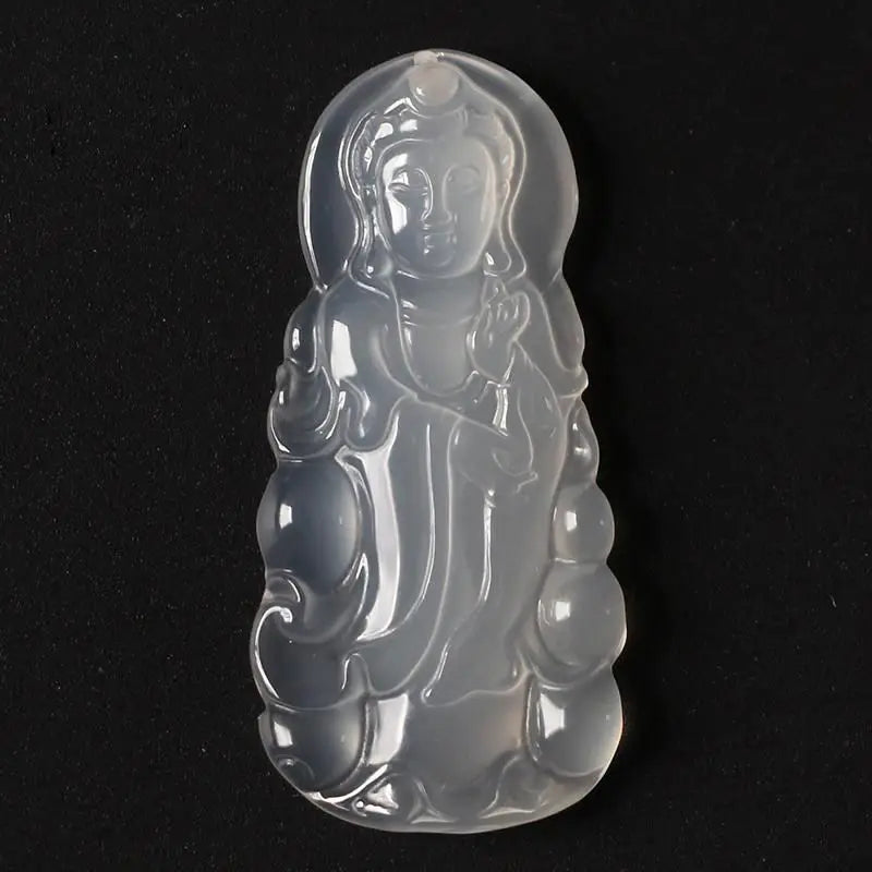 Ice Chalcedony Guanyin Bodhisattva Pendant Men's Agate Necklace