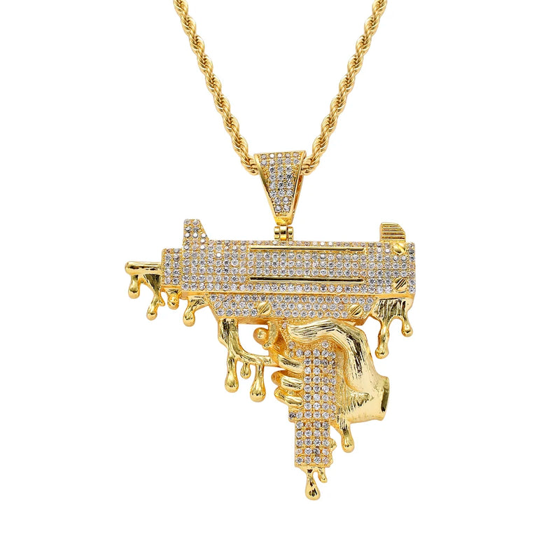 Iced Brass CZ Big Pendants Men's Hip Hop Jewelry Necklace