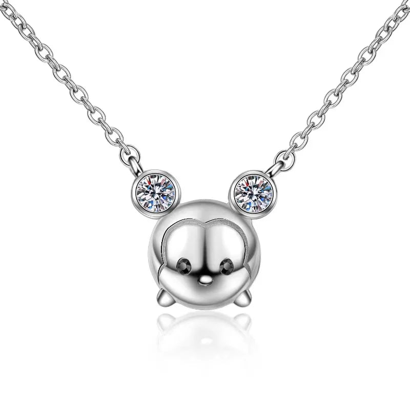 Iced Moissanite Bear Pendant Necklace 925 Silver Lab Diamond Women Necklace