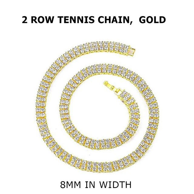 Iced Out 2 Row Tennis Bracelet Necklace Hip Hop Jewelry Choker Chain Gift